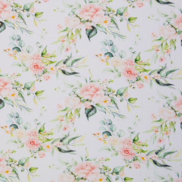 Musselin Thea Pastellblumen Grün/Rose auf Ecru by Swafing